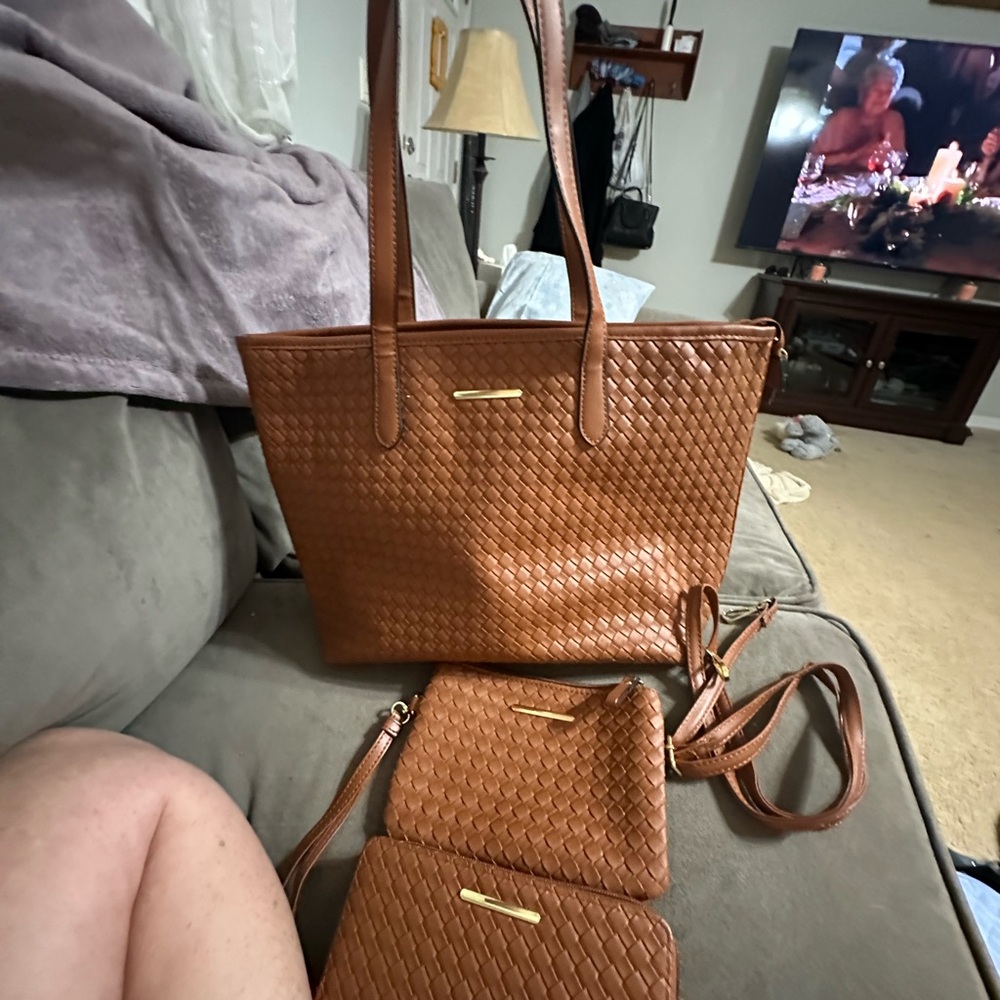 Brand new. TJ Maxx basket weave trio purse,  clutch, wallet, unnamed.